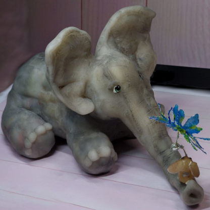 um80 - 30 cm XL Elefant mit Kaninchen und Blume – Bild 5