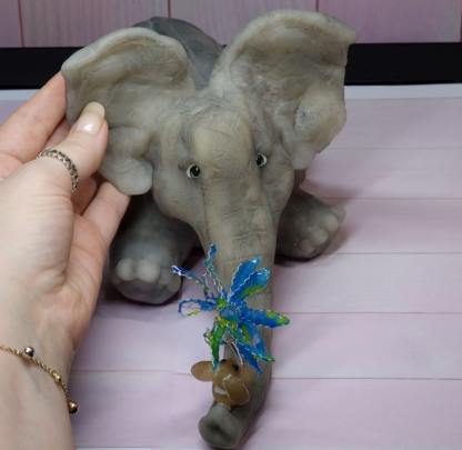 um80 - 30 cm XL Elefant mit Kaninchen und Blume – Bild 3