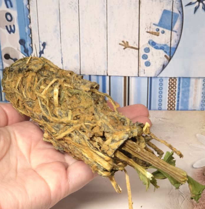 Xmas Snack Sellerie Stange mit Blatt umhüllt mit Löwenzahn