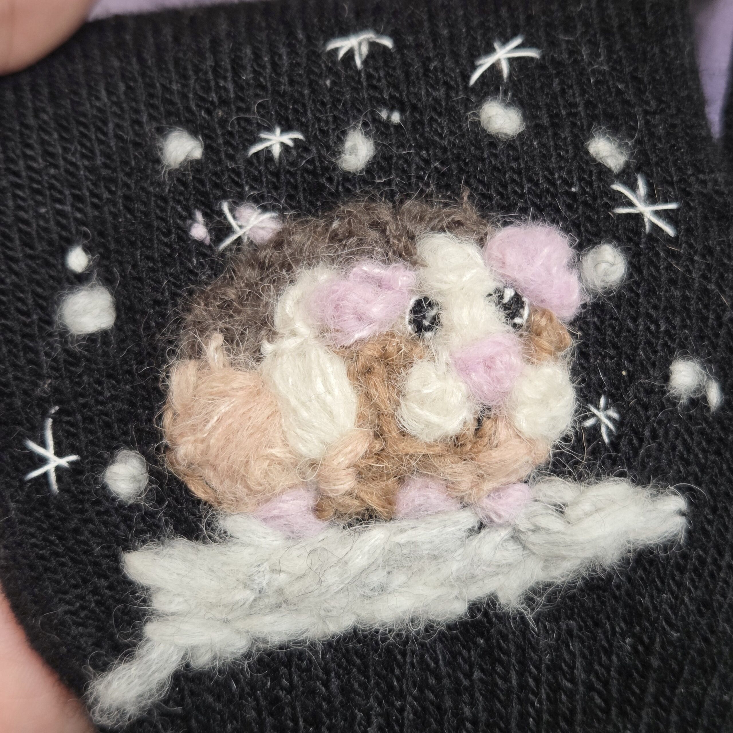 Handschuhe gestickt mit Meerschweinchen – Bild 2