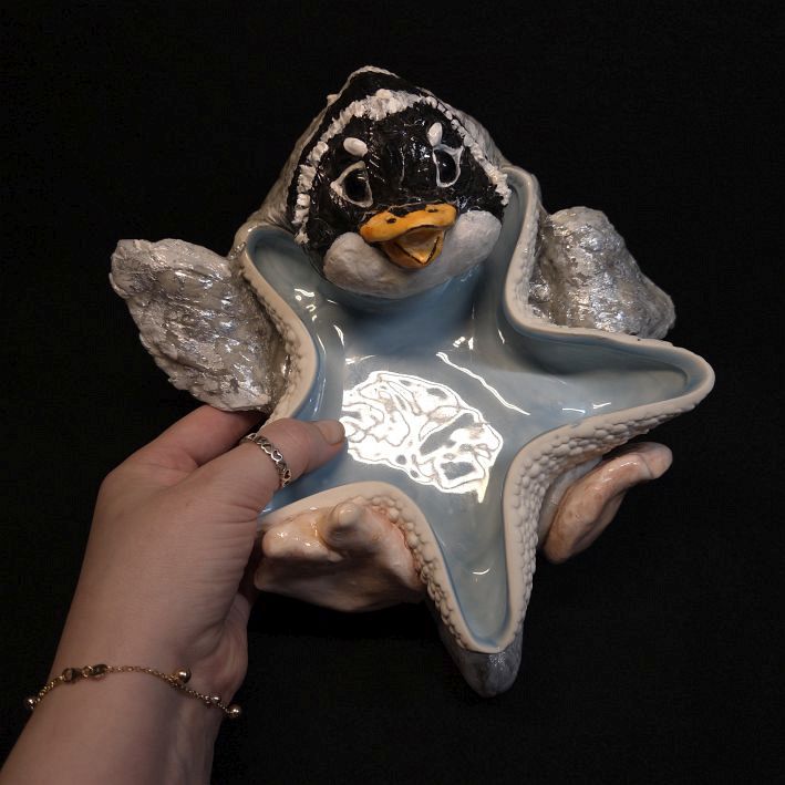 21cm Keramikschale mit Figur Pinguin Dekofigur – Bild 2
