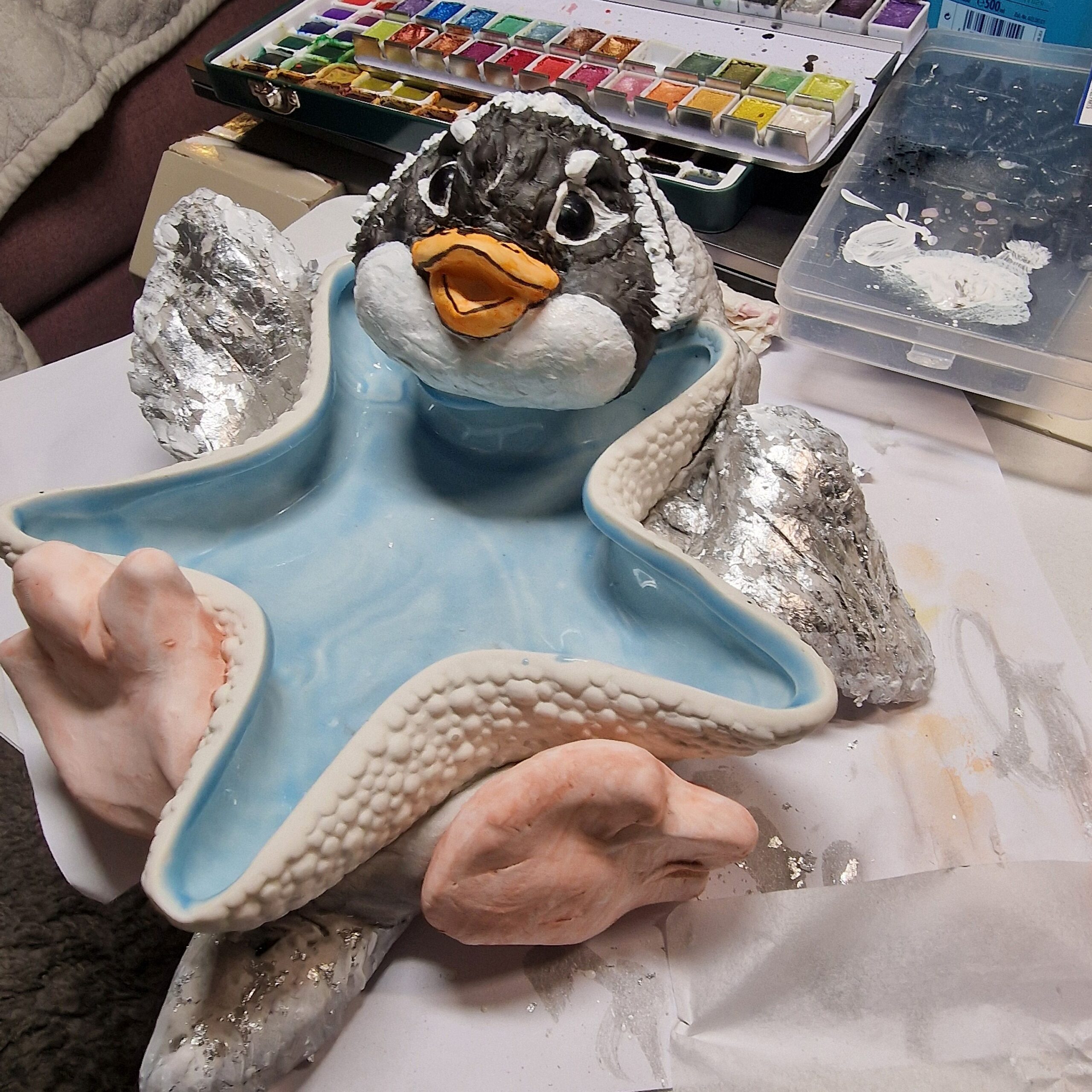 21cm Keramikschale mit Figur Pinguin Dekofigur – Bild 3