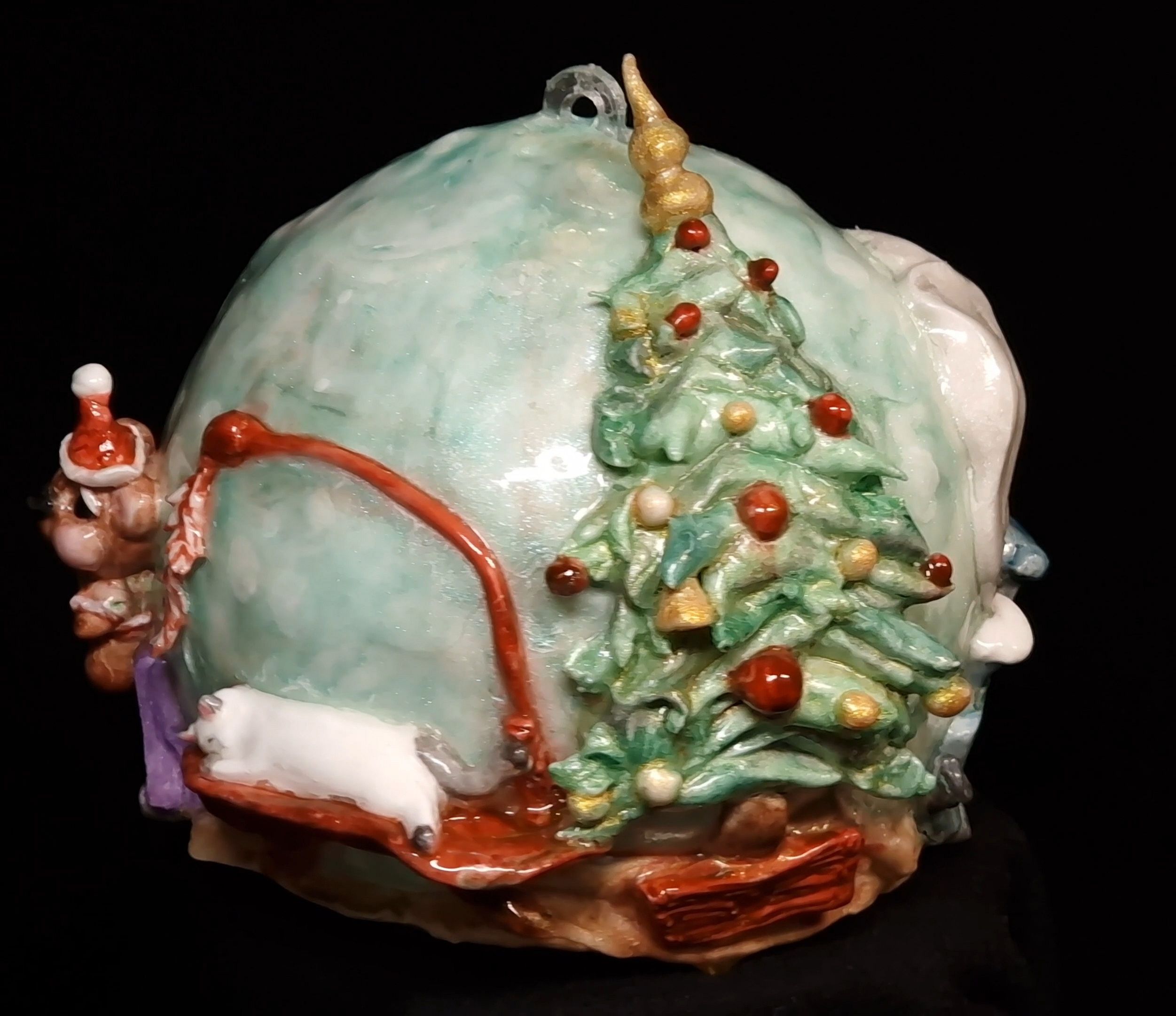 Christmas mit Katze 10cm Weihnachtskugel zum aufhängen – Bild 3