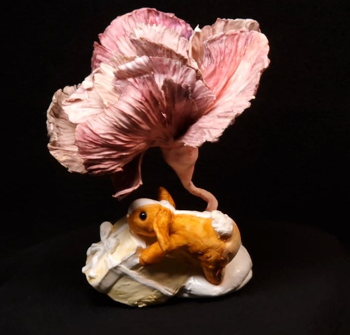 Blume mit Kaninchen Baum Ornament Dekofigur